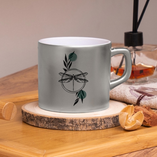 Seraclass Gümüş Renkli Yusufçuk Tasarım Çay & Nescafe Fincanı resmi