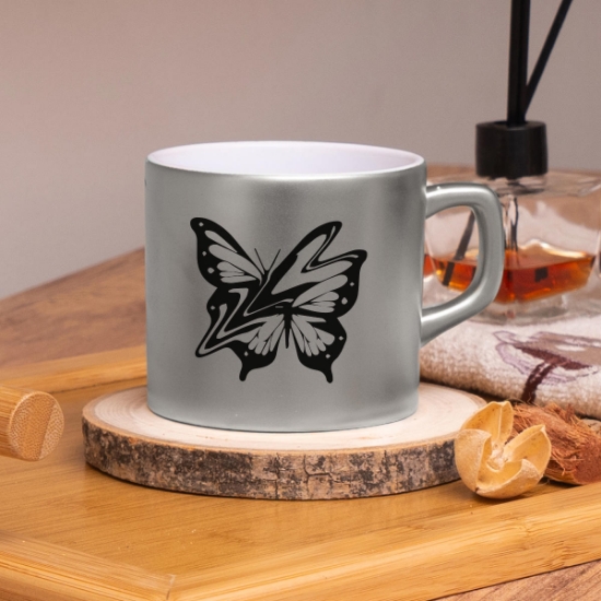 Seraclass Gümüş Renkli Butterfly Tasarımlı Çay & Nescafe Fincanı resmi