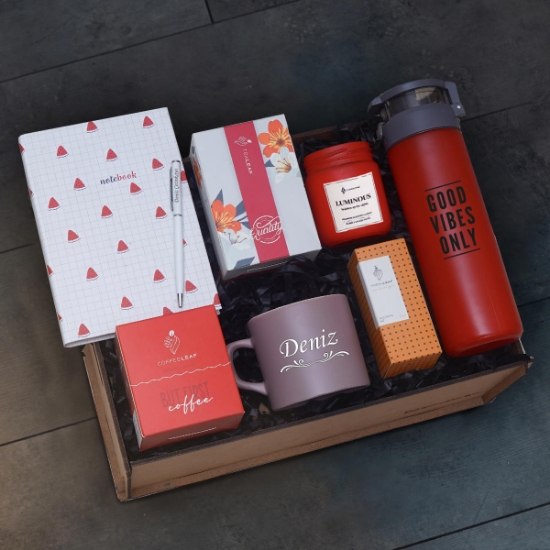 Defter, Kahve, Mum, Bitki Çayı, Kolonya, Suluk , Dekoratif Ahşap Kutu resmi