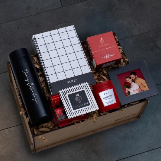 Dekoratif Ahşap Kutu, Defter, Kahve, Fotoğraf Çerçevesi, Çikolata, Mum, Çelik Termos  resmi