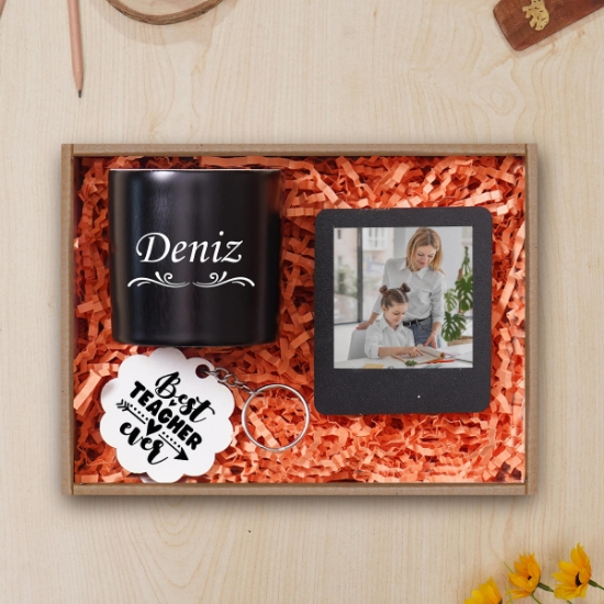 Kişiye Özel Renkli Espresso Fincanı 220ML , Öğretmenler Günü Özel Anahtarlık, Fotoğraflı Çerçeve resmi