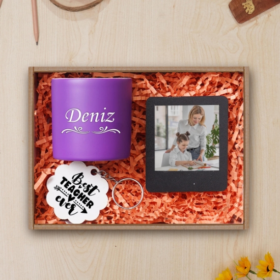 Kişiye Özel Renkli Espresso Fincanı 220ML , Öğretmenler Günü Özel Anahtarlık, Fotoğraflı Çerçeve resmi