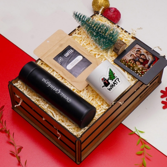 Yeni Yıl Yılbaşı Hediye Seti & Kişiye Özel Çelik Termos, Filtre Kahve, Kupa Bardak, Çerçeve, Çam Ağacı resmi