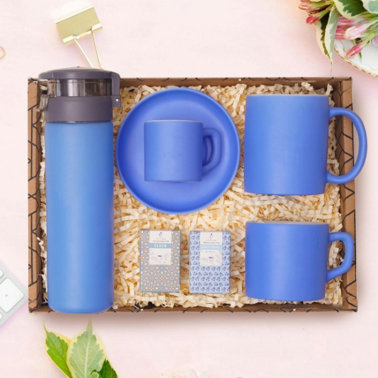 Leylak Mavi Renkli İçim Seti, Matara, Kupa Bardak, Nescafe Fincanı, Kahve Fincanı, 2Ad Kahve resmi