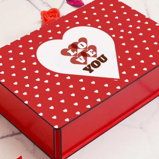 Sevgiliye Sevgiler Günü Hediyesi, Love You Temalı Ahşap Kutuda, Sunumlu Fincan, Kolonya, Kahve, resmi