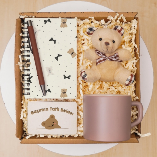 Fincan, Peluş Ayıcık, Defter, Kalem, Başımın Tatlı Belası Magnet, Hediye Seti resmi