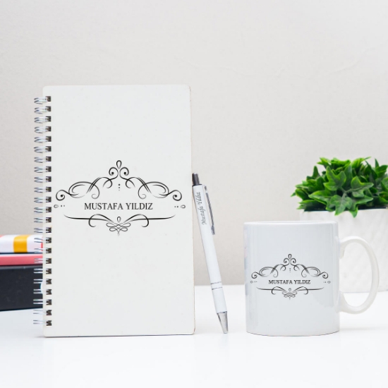 Kişiye Özel Pastel Renkli Ahşap Defter Kalem Kupa Seti 4 resmi