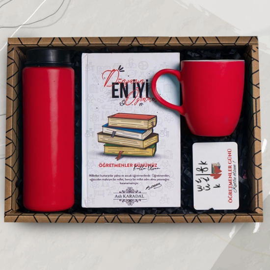 Öğretmenler Günü Hediye Seti, & Renkli Kupa Bardak, Cam Suluk, Defter, Magnet resmi