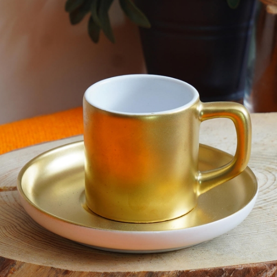 Seraclass Türk Kahvesi Fincanı Ve Tabağı - Altın resmi