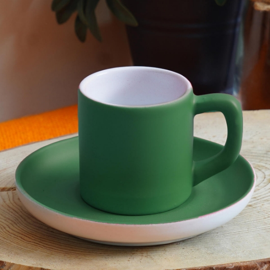 Seraclass Türk Kahvesi Fincanı Ve Tabağı- Koyu Yeşil resmi