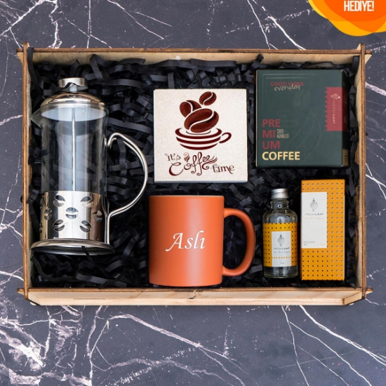 Kupa, French Press, Taş Bardak Altı, Kahve, Kolonya  Hediye Kutusu  resmi