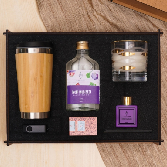 Premium Hediye Seti & Bambu Termos Bardak, Kolonya, Mum, Usb Bellek,  Oda Kokusu, Kahve resmi