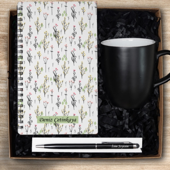 Ahşap Defter - Renkli Kupa - Kalem Hediye Seti resmi