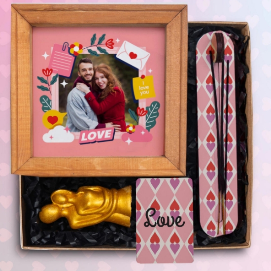 Love Temalı & Kişiye Özel Doğal Ahşap Fotoğraflı Çerçeve, Tütsü Seti,Sevgili Çifti Biblo, Magnet