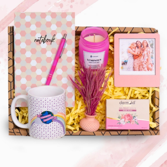 Kişiye Özel Fotoğraflı Çerçeve, Defter,Kalem,Mum,Çicek,Güzellik Sabunu resmi