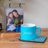 Ahşap Standlı Fotoğraflı Çerçeve & Kişiye Özel Ahşap Sunumlu Açık Mavi Renkli Çay & Nescafe Fincanı resmi
