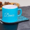 Ahşap Standlı Fotoğraflı Çerçeve & Kişiye Özel Ahşap Sunumlu Açık Mavi Renkli Çay & Nescafe Fincanı resmi