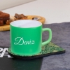 Ahşap Standlı Fotoğraflı Çerçeve & Kişiye Özel Ahşap Sunumlu Yeşil Renkli Çay & Nescafe Fincanı resmi