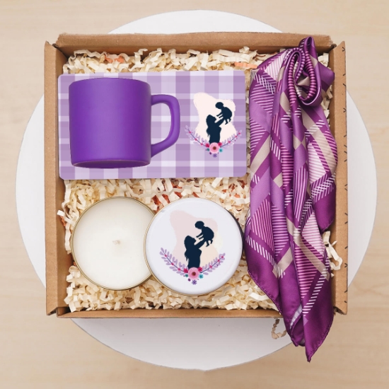 Anneler Günü Hediye Seti & Sunumlu Fincan, Fular, Kokulu Mum resmi