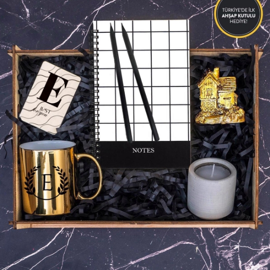 Gold Kupa Bardak, Mum, Biblo, Motivasyon Magneti, Defter, Kurşun Kalem Hediye Kutusu resmi