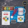 Matematik Öğretmeni Defter, Kupa, Makaron, Bardak Altı, Masa Çiçeği, Ahşap Hediye Kutusu resmi