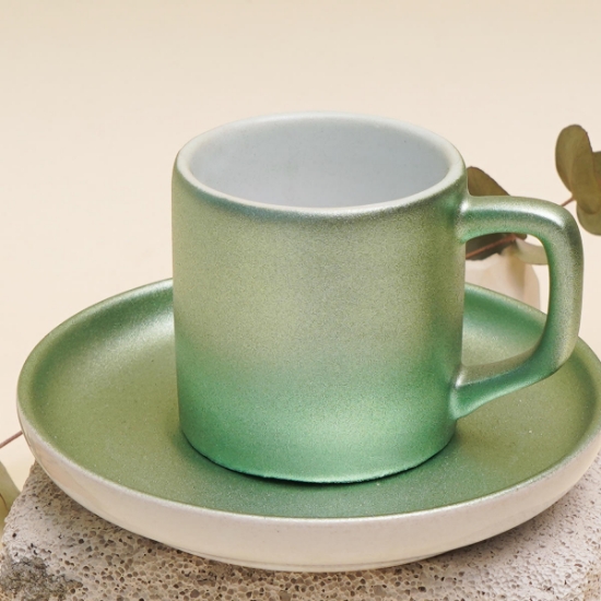 Seraclass Türk Kahvesi Fincanı Ve Tabağı Pırlanta - Yeşil resmi