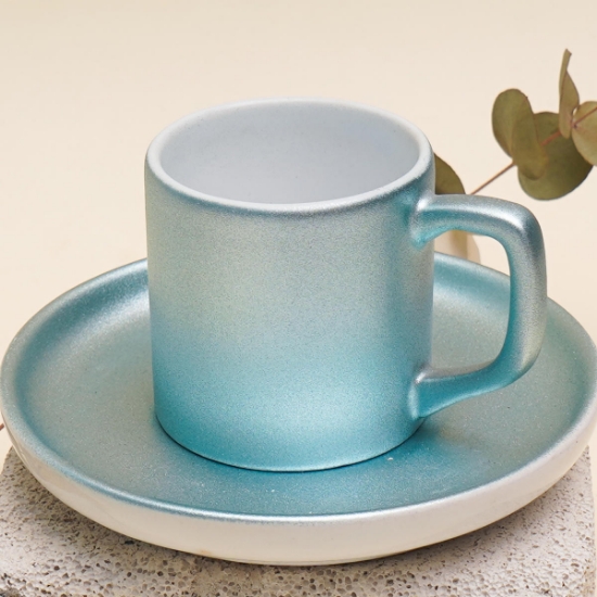 Seraclass Türk Kahvesi Fincanı Ve Tabağı Pırlanta - Turkuaz resmi