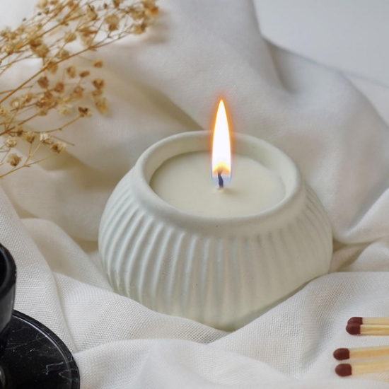 Candleaf Beton Çizgili Yuvarlak Mum - Yeşil