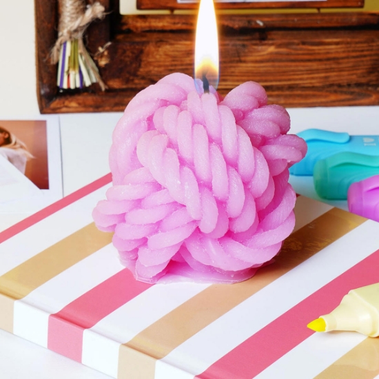 Candleaf Dekoratif Örgü Mum Büyük Boy- Pembe resmi