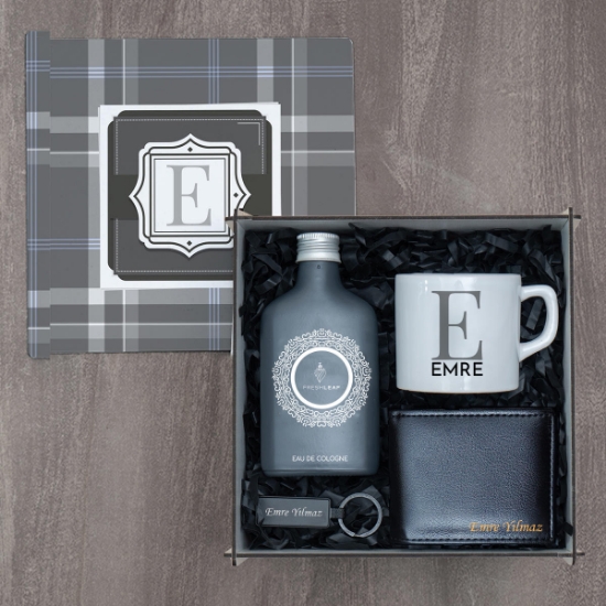 Özel Ahşap Kutusunda Erkek Hediye Seti ,Kişiye Özel Cüzdan & Fincan, 200ML Tasarımlı Çıkolata Kolonyası, Anahtarlık resmi