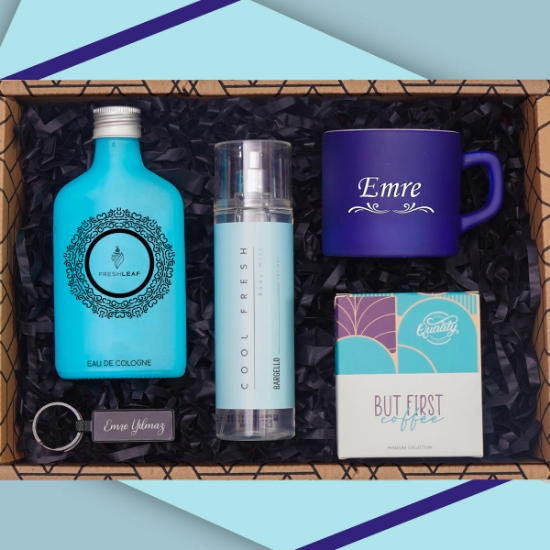 Erkek Hediye Seti & 200 ML Çikolata Koloyası, 210 ml Body Mist, Fincan, Anahtarlık, Dünya Kahvesi