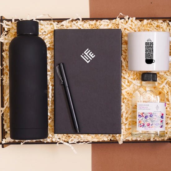 Premium Hediye Seti & 500ml Çelik Termos, Defter, Kalem, Kupa Bardak, Kolonya