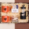 Premium Kahve Keyfi ve Mum Işığı Hediye Kutusu | French Press + Kupa + Mum + Kahve