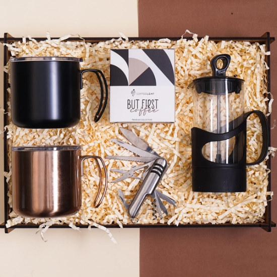 Erkek/Kadın İçin Premium  Hediye – 2 Ad Çelik Termos Bardak, French press, Çakı, Kahve