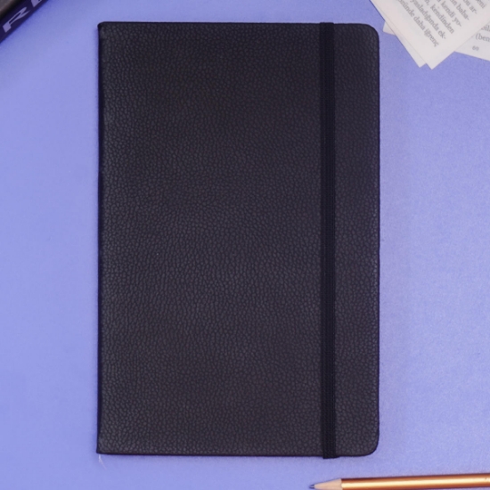 A5 Deri Çizgili Defter 13 x 21cm - Siyah