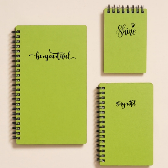 Ahşap Kapaklı 3’lü Defter Seti – 3 Boy, MDF Baskılı -Yeşil