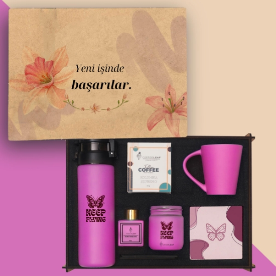 Özel Günler İçin Dekoratif Ahşap Kutuda Premium Hediye Seti & Suluk, Kupa, Kahve ve Mum, Oda Kokusu, resmi