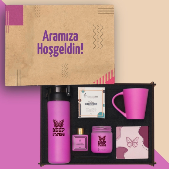 Özel Günler İçin Dekoratif Ahşap Kutuda Premium Hediye Seti & Suluk, Kupa, Kahve ve Mum, Oda Kokusu, resmi