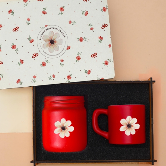 Öğretmenler Günü Ahşap Kutulu Hediye seti - Mum, Kahve Fincanı resmi