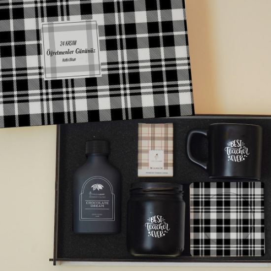 Öğretmenler Günü  Ahşap Kutu - Sunumlu Fincan, Kolonya, Mum, Kahve Hediye Seti