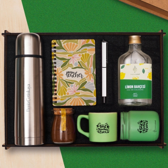 Öğretmenler Günü, Çelik Termos, Defter, Kalem, Fincan, Kahve, Kolonya, Mum resmi