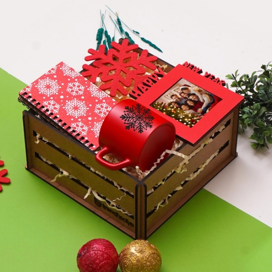 Yeni Yıl Yılbaşı Hediye Seti & Fincan, Ahşap Defter, Kişiye Özel Çerçeve resmi