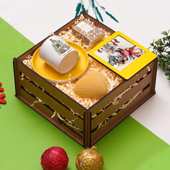 Yeni Yıl Yılbaşı Hediye Seti & Fincan Takımı, Kalp Biblo, Kişiye Özel Çerçeve, Kahve