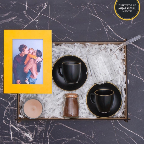 Kahve, Cam Cezve , Kahve Fincanı, Mum, Fotoğraf Çerçevesi  Hediye Kutusu 
