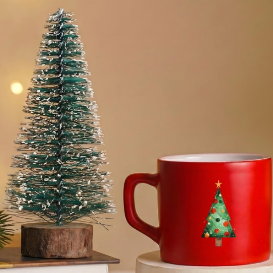 Yeni Yıl Hediyesi 2’li Set Kırmız Kupa Bardak 220ml  ve Mini Çam Ağacı 17cm