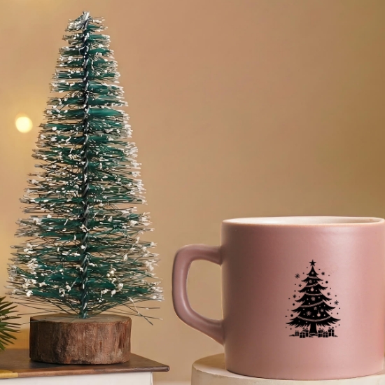 Yılbaşı Hediye Seti & 2’li Kahve Renkli Kupa Bardak 220ml & Dekoratif Çam Ağacı 17cm