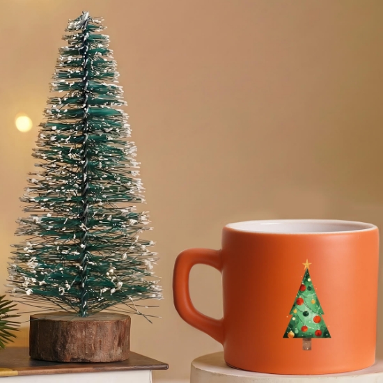 2026 Yılbaşı 2’li Hediye Seti Turuncu Kupa Bardak 220ml & Dekoratif Çam Ağacı 17cm