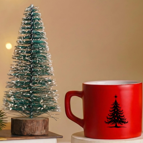 2026 Yılbaşı 2’li Hediye Seti Kırmızı Kupa Bardak 220ml & Dekoratif Çam Ağacı 17cm