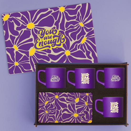 Sürekli Kullanılabilir Ahşap Kutuda 4’lü Türk Kahvesi Fincan Takımı resmi