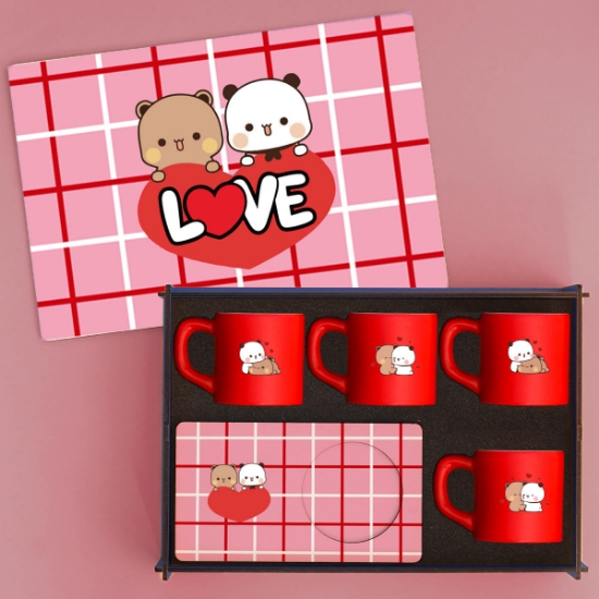 Sevgili Temalı Ahşap Kutulu 4'lü Fincan Seti